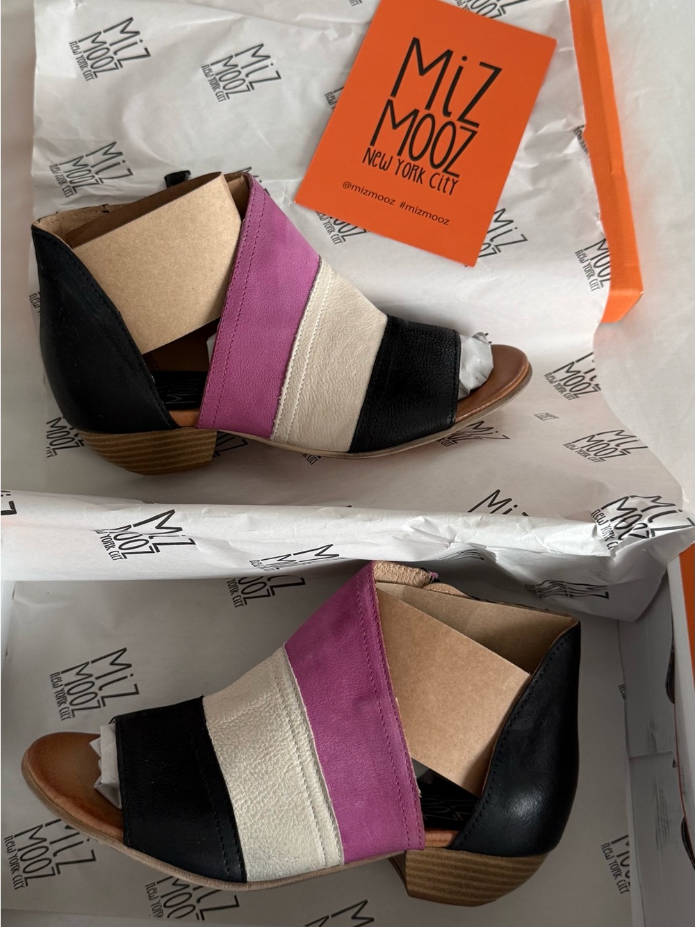 Miz Mooz Pink, Cream & Black Colorblock Open-Toe Mule New In Box 5.5/6 EUR 36 - Picture 1 of 9